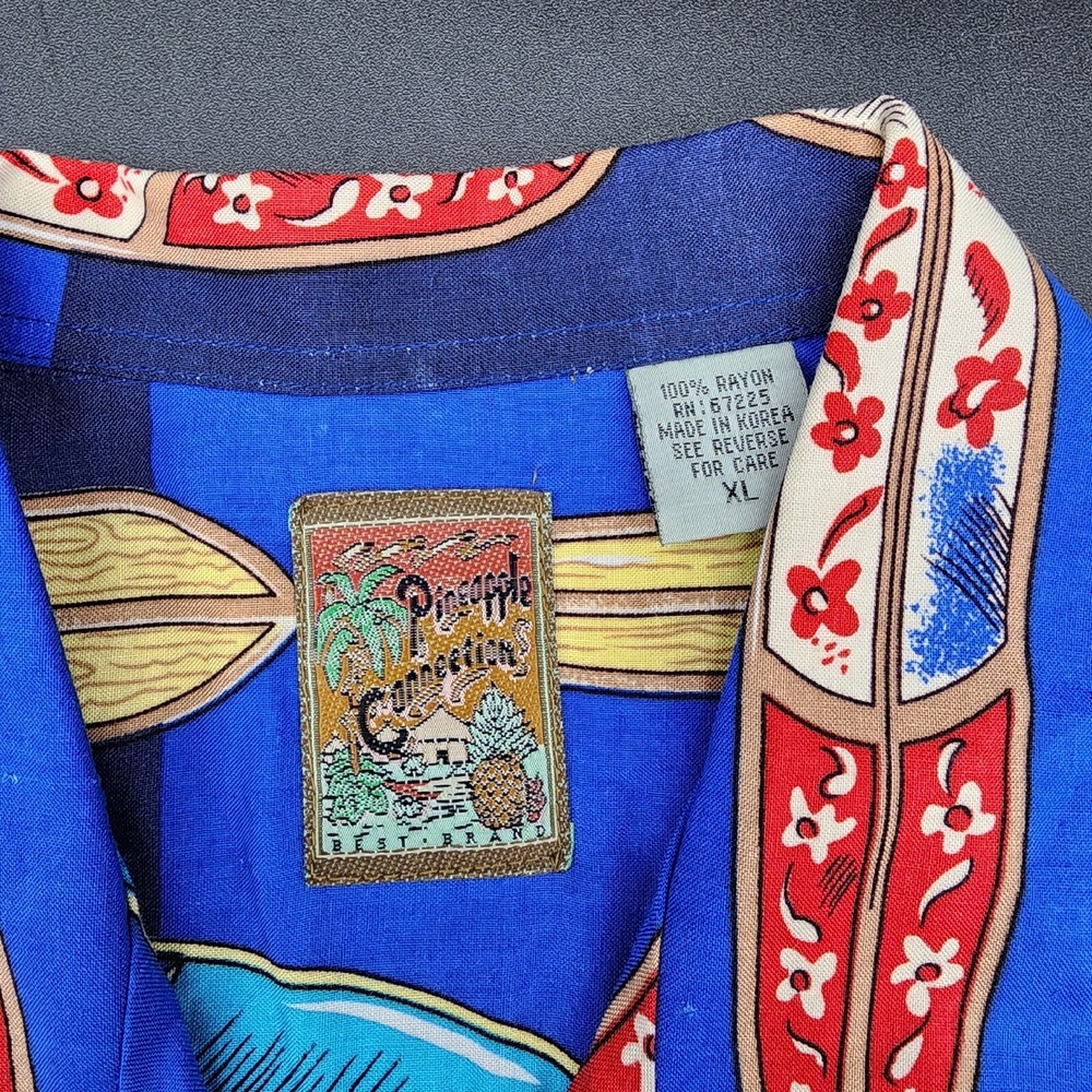 Pineapple Connection Mens Xl‎ Surf Boards Royal 6802 Blue Button Up Hawaiian - Picture 4 of 7